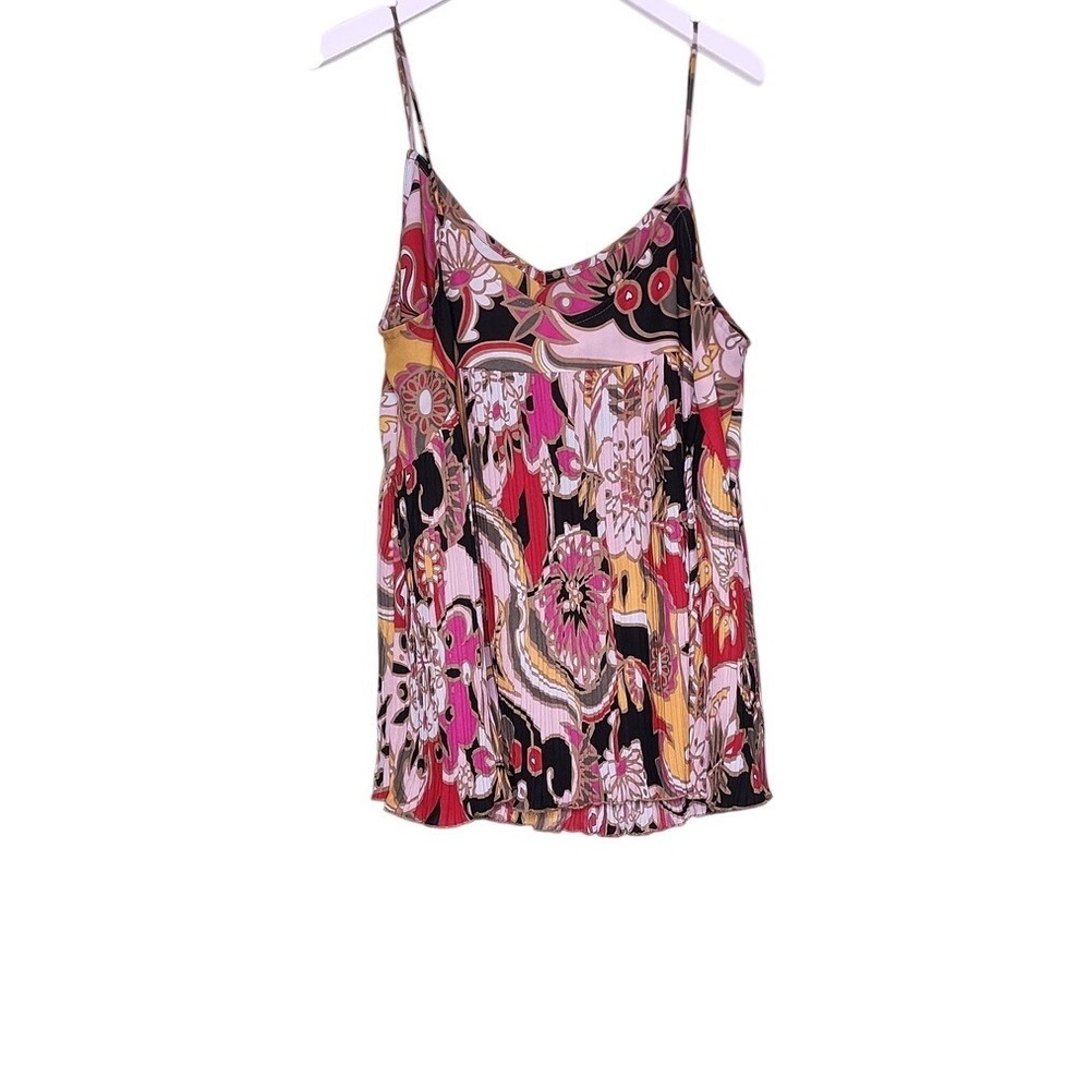 INC Pleated Cami Tank Top Strappy Floral L Multicolor Festival Summer - Picture 2 of 7